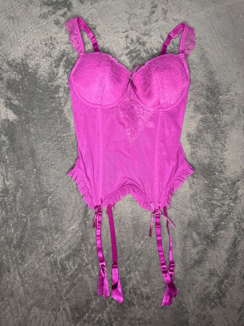 Affinitas Bright Pink Lace Bustier with Garter Straps